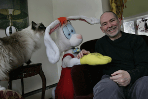 Gary K. Wolf with cat Boris and creation Roger Rabbit