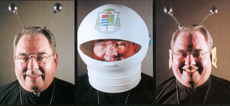 Archbishop John Myers with space gear
