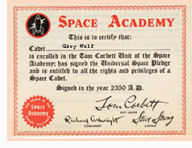 Gary's Space Academy Certificate